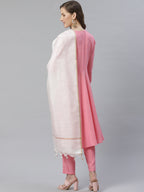 Jompers Women Pink & White Self Design Kurta with Trousers & Dupatta | Grocsy