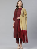 Jompers Women Burgundy & Beige Self Checked Kurta with Trousers & Dupatta | Grocsy