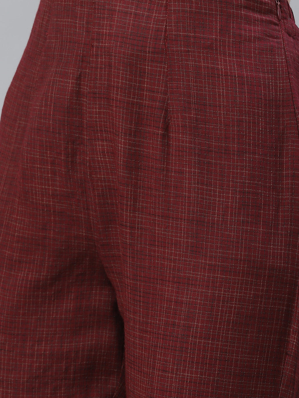 Jompers Women Burgundy & Beige Self Checked Kurta with Trousers & Dupatta | Grocsy