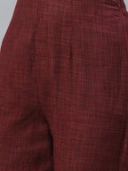 Jompers Women Burgundy & Beige Self Checked Kurta with Trousers & Dupatta | Grocsy