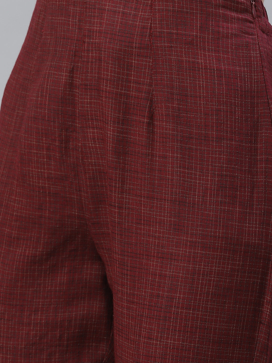 Jompers Women Burgundy & Beige Self Checked Kurta with Trousers & Dupatta | Grocsy