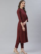 Jompers Women Burgundy & Beige Self Checked Kurta with Trousers & Dupatta | Grocsy