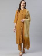 Jompers Women Mustard & Beige Self Checked Kurta with Trousers & Dupatta | Grocsy