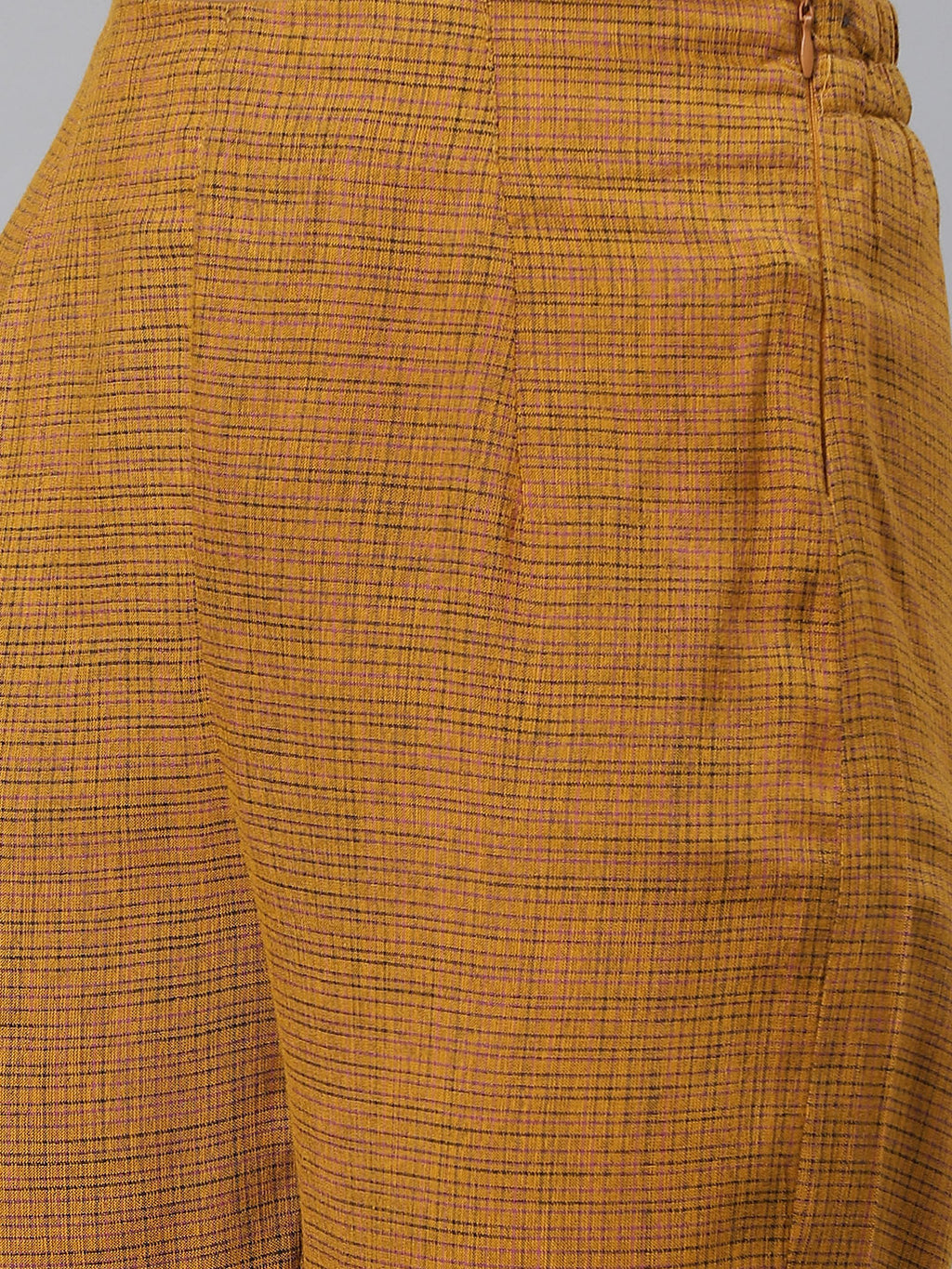 Jompers Women Mustard & Beige Self Checked Kurta with Trousers & Dupatta | Grocsy