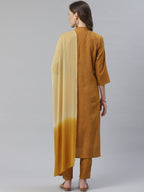 Jompers Women Mustard & Beige Self Checked Kurta with Trousers & Dupatta | Grocsy