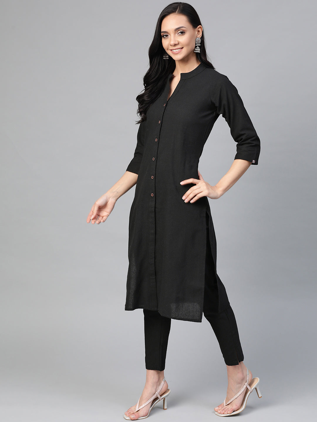 Jompers Women Black & Grey Solid Kurta with Trousers & Dupatta | Grocsy