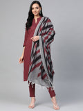Jompers Women Maroon & Grey Solid Kurta with Trousers & Dupatta | Grocsy