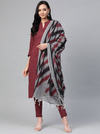 Jompers Women Maroon & Grey Solid Kurta with Trousers & Dupatta | Grocsy