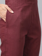 Jompers Women Maroon & Grey Solid Kurta with Trousers & Dupatta | Grocsy