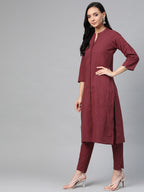 Jompers Women Maroon & Grey Solid Kurta with Trousers & Dupatta | Grocsy