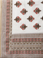 Jompers Women's Beige & Pink Block Print Pure Cotton Kurta with Trousers & Dupatta | Grocsy