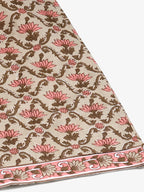Jompers Women's Beige & Pink Block Print Pure Cotton Kurta with Trousers & Dupatta | Grocsy