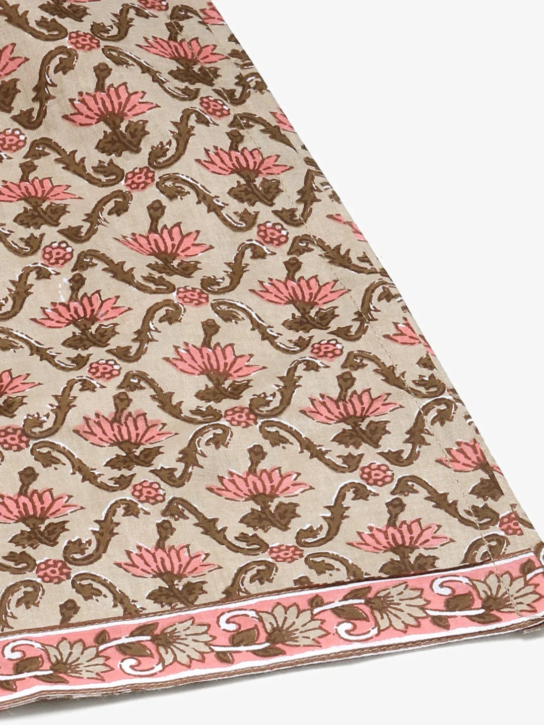 Jompers Women's Beige & Pink Block Print Pure Cotton Kurta with Trousers & Dupatta | Grocsy