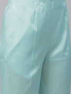 Jompers Women's Turquoise Blue Embroidered Regular Sequinned Kurta with Trousers & Dupatta | Grocsy
