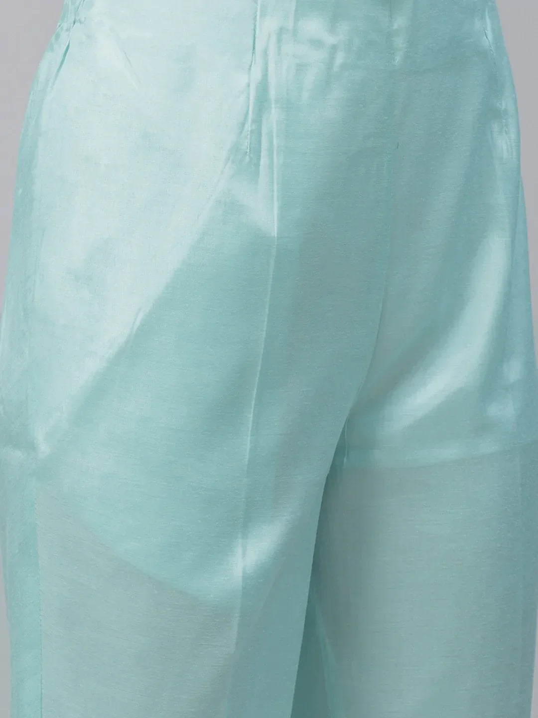 Jompers Women's Turquoise Blue Embroidered Regular Sequinned Kurta with Trousers & Dupatta | Grocsy