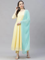 Jompers Women's Yellow Embroidered Regular Sequinned Kurta with Trousers & Dupatta | Grocsy