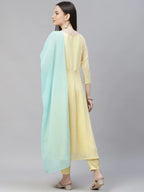 Jompers Women's Yellow Embroidered Regular Sequinned Kurta with Trousers & Dupatta | Grocsy
