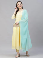 Jompers Women's Yellow Embroidered Regular Sequinned Kurta with Trousers & Dupatta | Grocsy