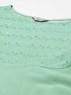 Jompers Women's Sea Green Embroidered Regular Sequinned Kurta with Trousers & Dupatta | Grocsy
