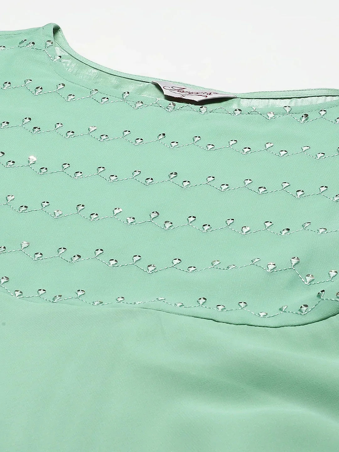 Jompers Women's Sea Green Embroidered Regular Sequinned Kurta with Trousers & Dupatta | Grocsy