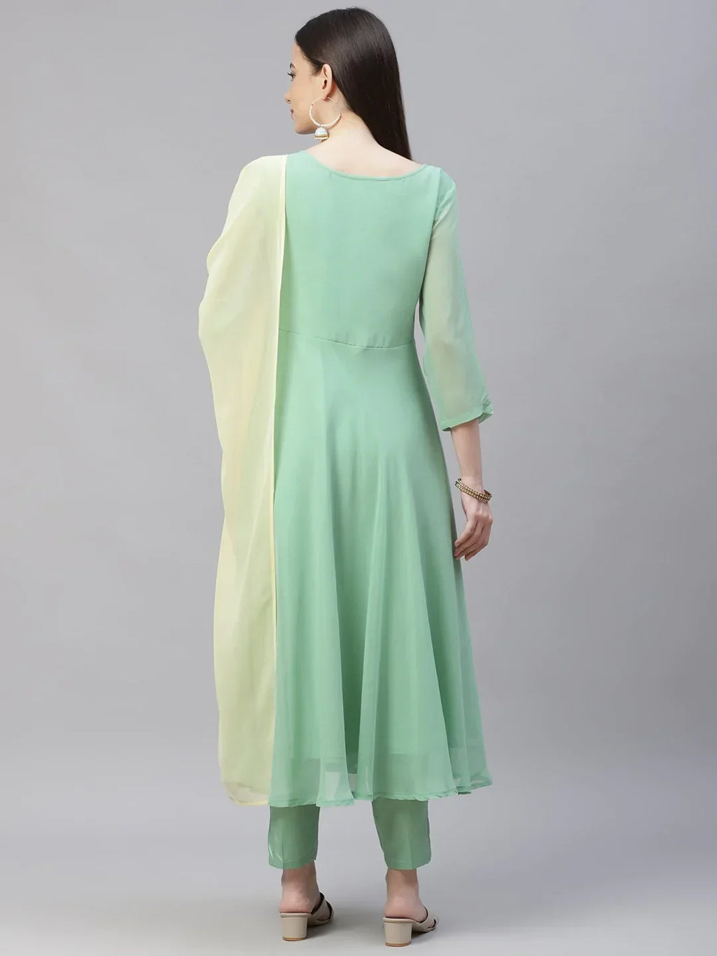 Jompers Women's Sea Green Embroidered Regular Sequinned Kurta with Trousers & Dupatta | Grocsy