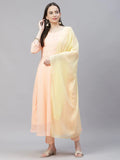 Jompers Women's Peach Embroidered Regular Sequinned Kurta with Trousers & Dupatta | Grocsy