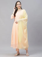 Jompers Women's Peach Embroidered Regular Sequinned Kurta with Trousers & Dupatta | Grocsy