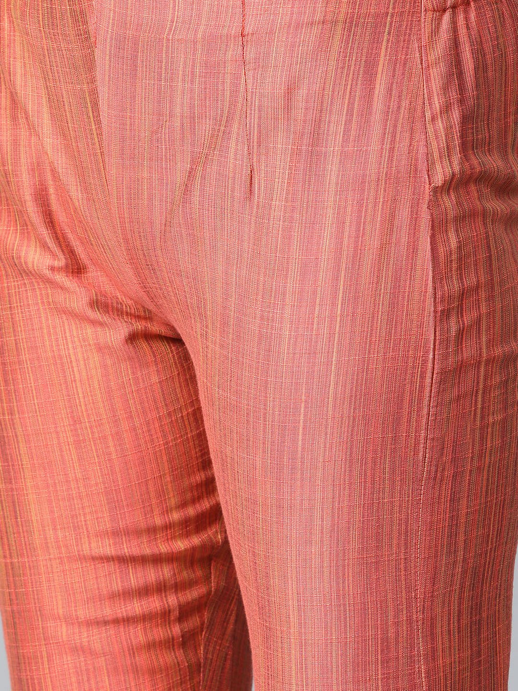 Jompers Women Rust Orange & Beige Self-Striped Kurta with Trousers & Dupatta | Grocsy