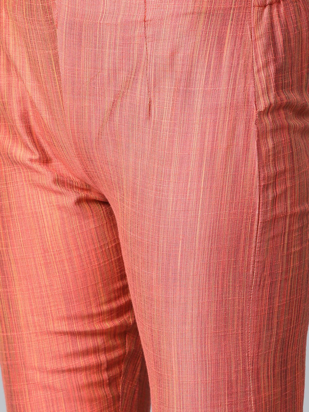 Jompers Women Rust Orange & Beige Self-Striped Kurta with Trousers & Dupatta | Grocsy