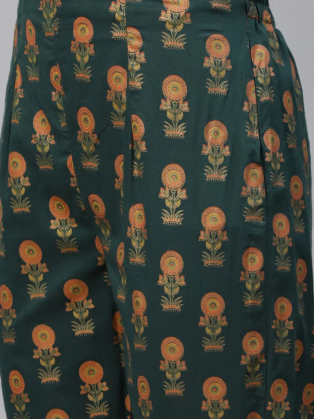 Jompers Women's Green Ethnic Motifs Printed Pure Cotton Kurta with Trousers & Dupatta | Grocsy