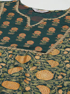 Jompers Women's Green Ethnic Motifs Printed Pure Cotton Kurta with Trousers & Dupatta | Grocsy
