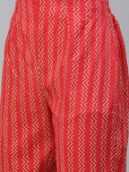 Jompers Women's Red Ethnic Motifs Printed Regular Pure Cotton Kurta with Trousers & Dupatta | Grocsy