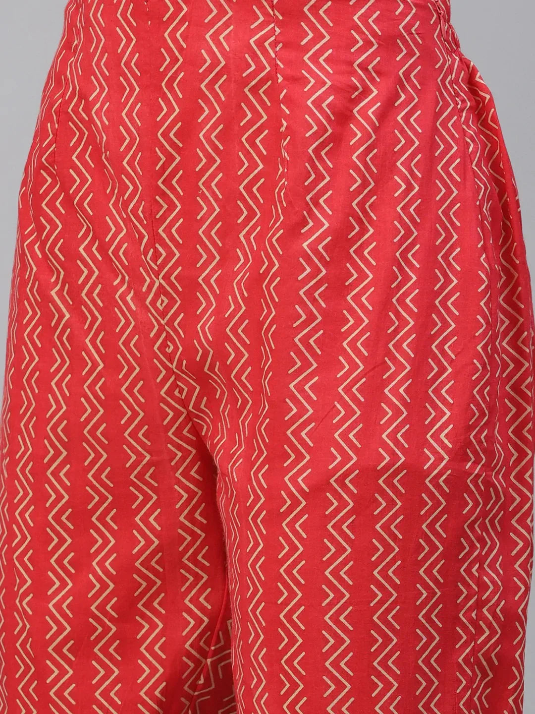 Jompers Women's Red Ethnic Motifs Printed Regular Pure Cotton Kurta with Trousers & Dupatta | Grocsy