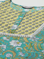 Jompers Women's Green Ethnic Motifs Printed Pure Cotton Kurta with Trousers & Dupatta | Grocsy