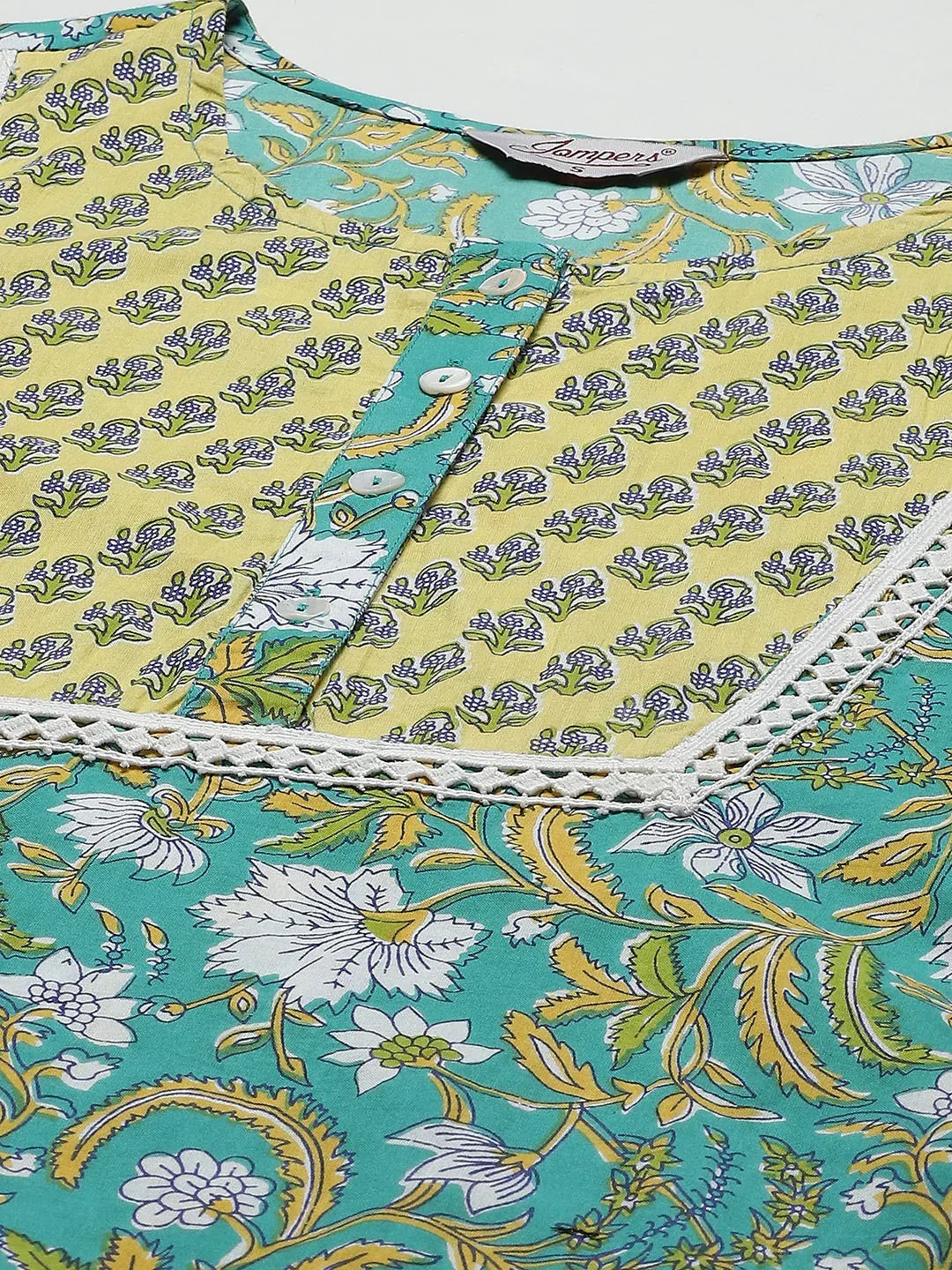 Jompers Women's Green Ethnic Motifs Printed Pure Cotton Kurta with Trousers & Dupatta | Grocsy