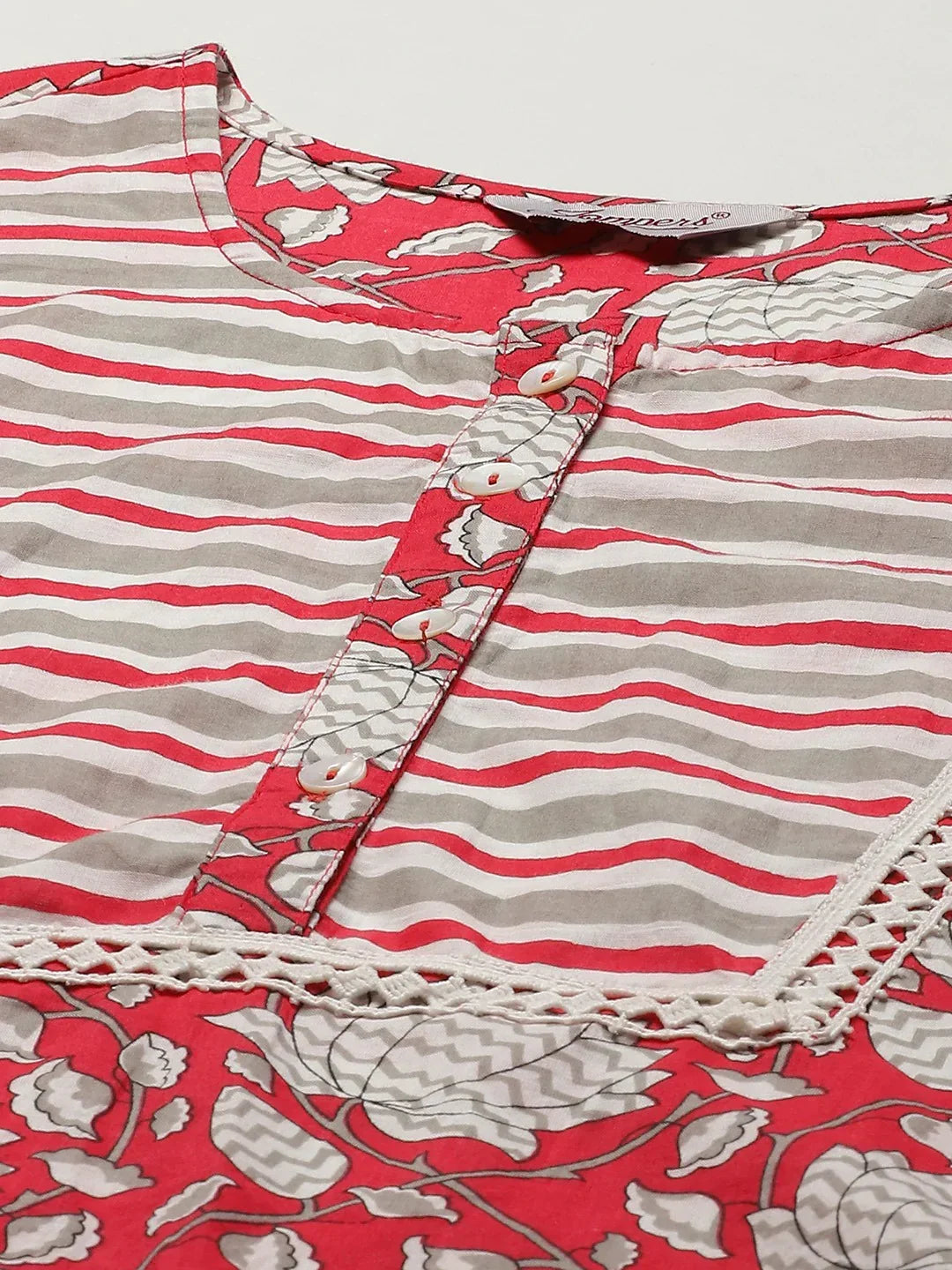 Jompers Women's Red & Off-White Ethnic Motifs Printed Kurta with Trousers & Dupatta | Grocsy