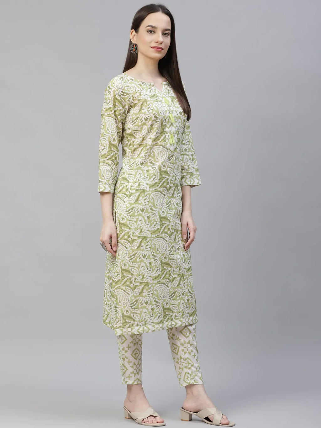 Jompers Women's Green Ethnic Motifs Printed Pure Cotton Kurta with Trousers & Dupatta | Grocsy