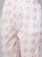 Jompers Women's Pink & White Ethnic Motifs Printed Pure Cotton Kurta with Trousers & Dupatta | Grocsy