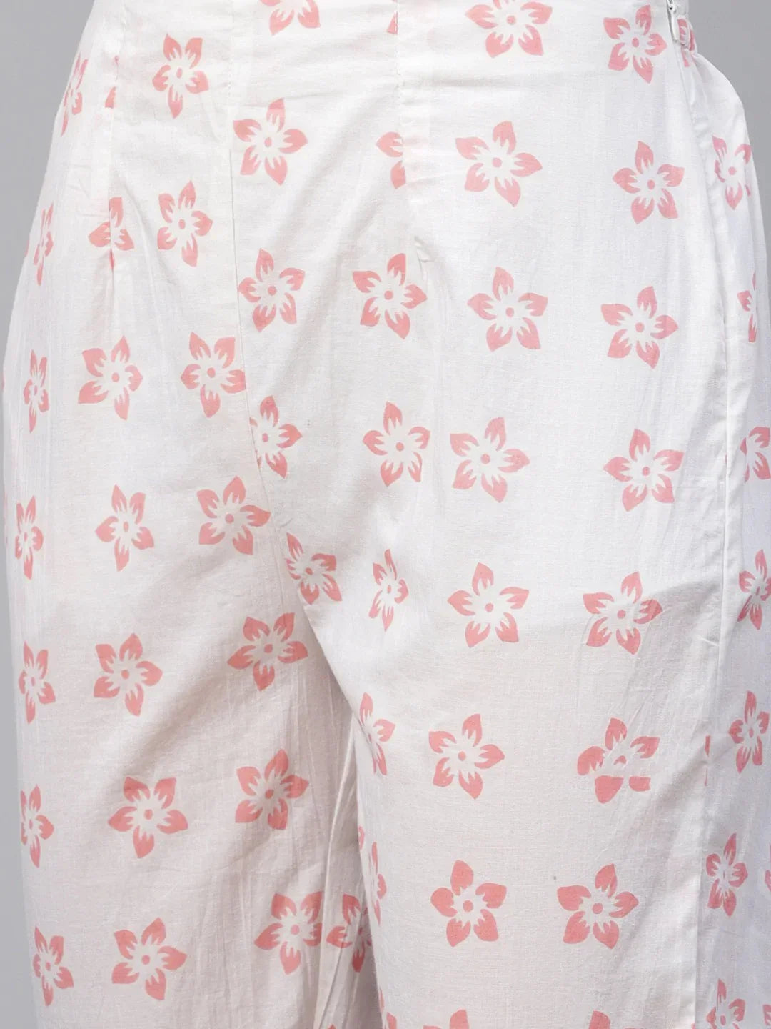 Jompers Women's Pink & White Ethnic Motifs Printed Pure Cotton Kurta with Trousers & Dupatta | Grocsy