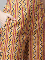 Jompers Women Mustard Yellow & Maroon Floral Pure Cotton Kurta with Trousers & Dupatta | Grocsy