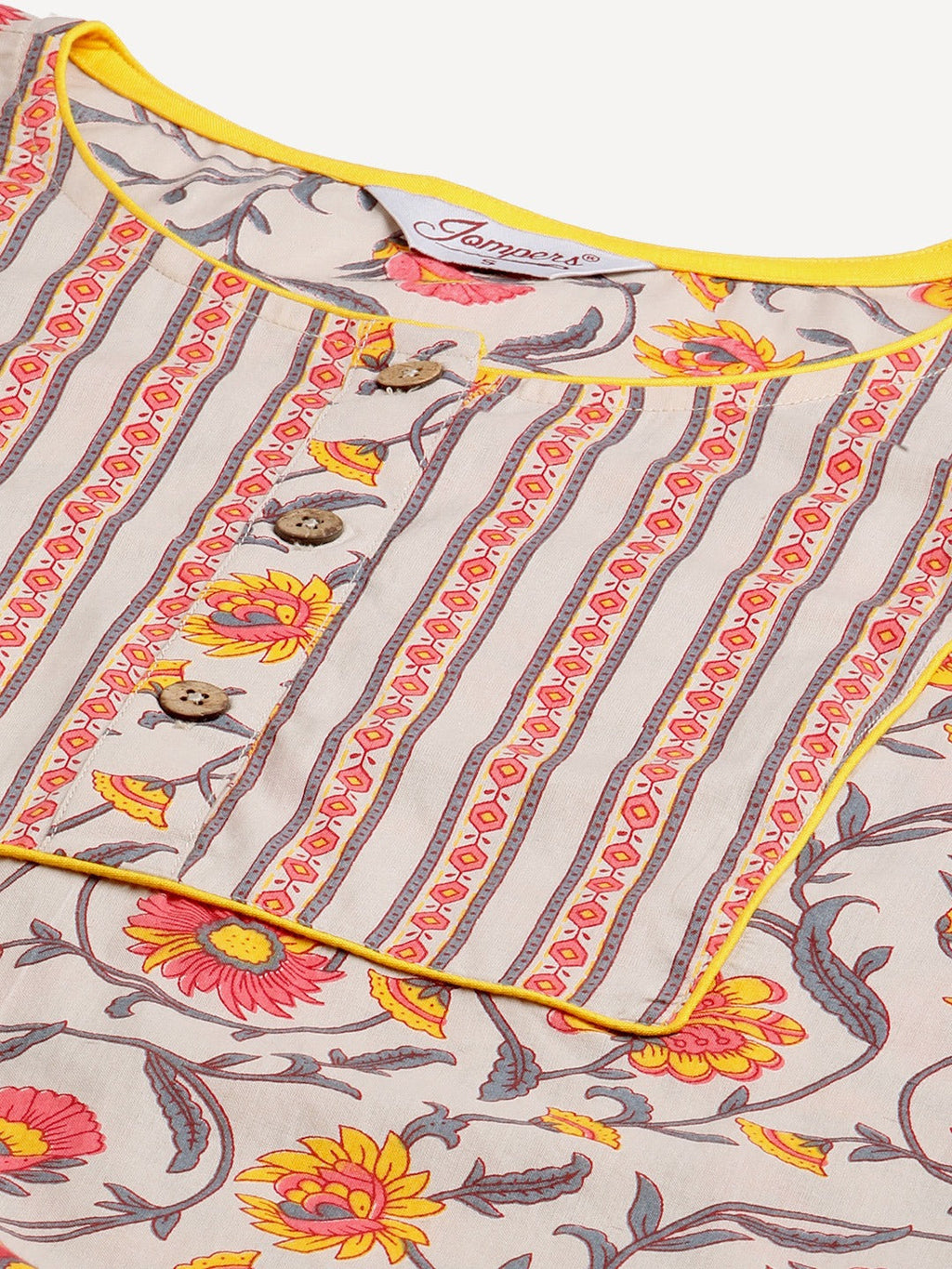 Jompers Women Grey & Peach Floral Pure Cotton Kurta with Trousers & Dupatta | Grocsy