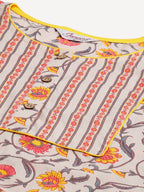 Jompers Women Grey & Peach Floral Pure Cotton Kurta with Trousers & Dupatta | Grocsy