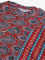 Jompers Women's Maroon & Blue Printed Regular Pure Cotton Kurta with Trousers & With Dupatta | Grocsy