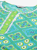 Jompers Women's Blue & Green Ethnic Motifs Printed Pure Cotton Kurta With Trousers & Dupatta | Grocsy