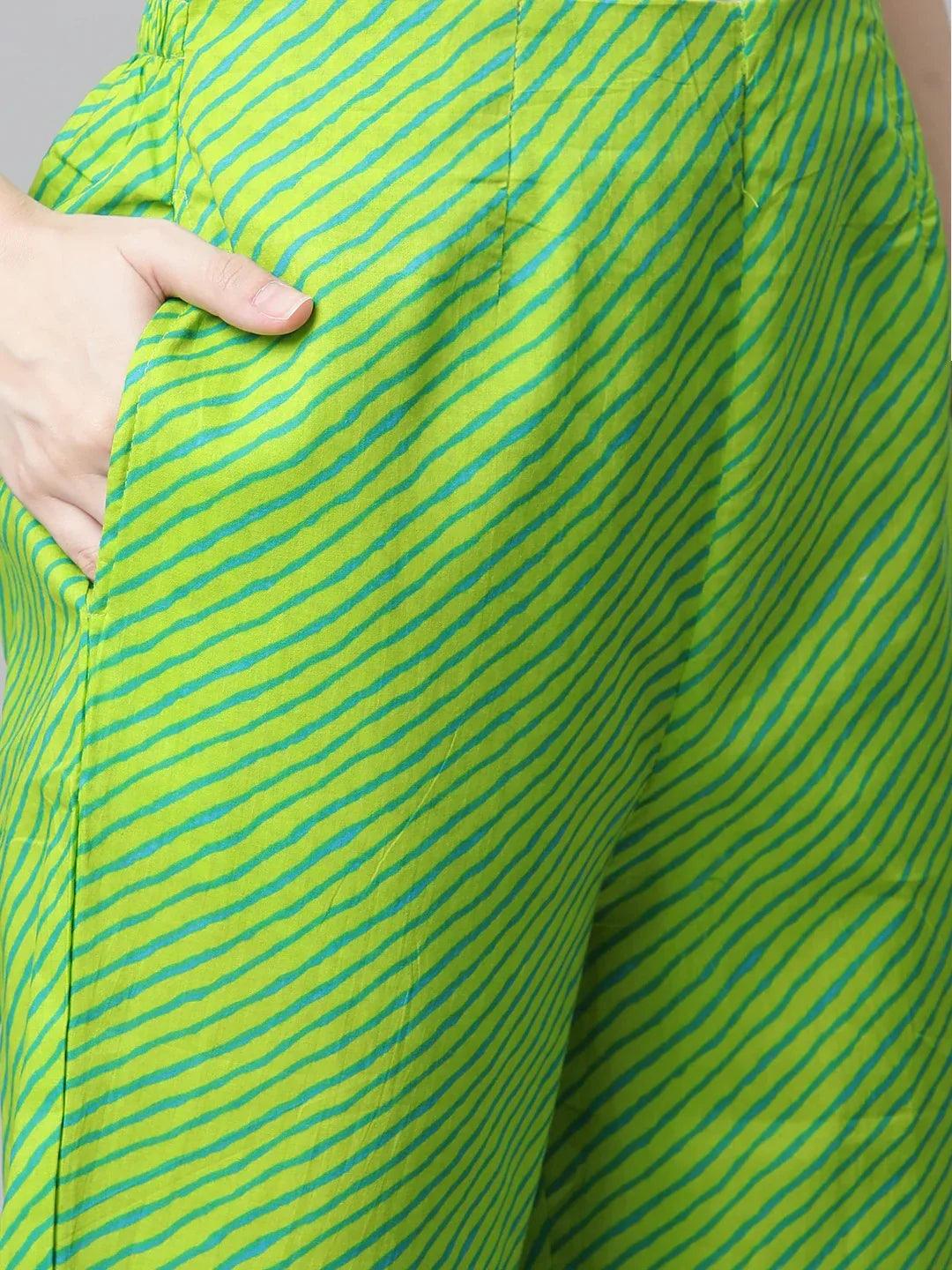 Jompers Women's Blue & Green Ethnic Motifs Printed Pure Cotton Kurta With Trousers & Dupatta | Grocsy