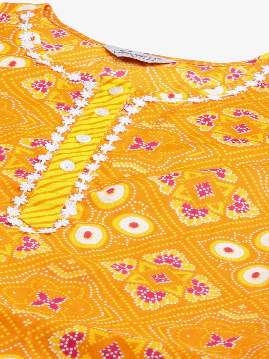 Jompers Women's Yellow & Pink Ethnic Motifs Printed Pure Cotton Kurta With Trousers & Dupatta | Grocsy