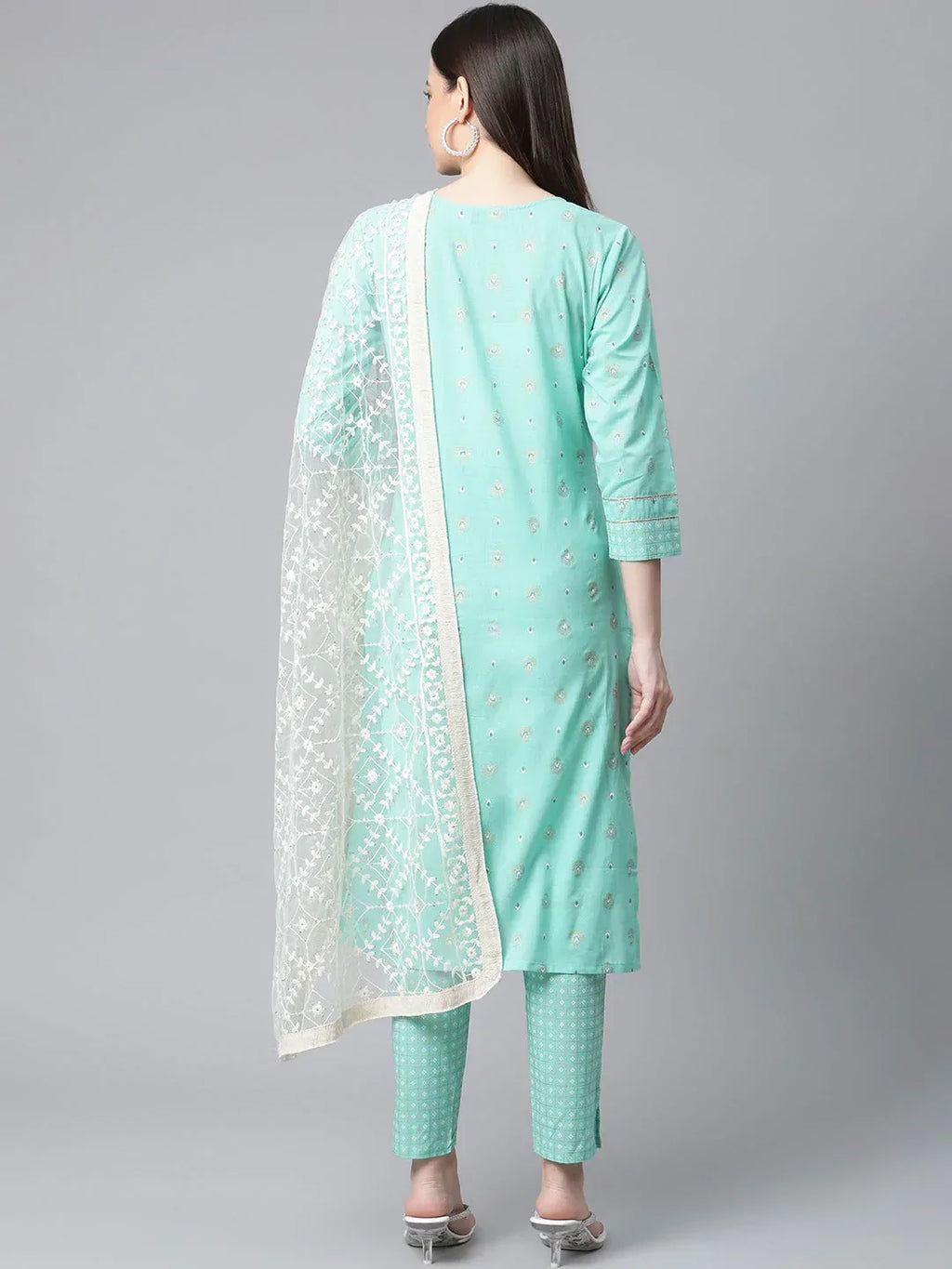 Jompers Women's Green Floral Printed Regular Pure Cotton Kurta with Trousers & With Dupatta | Grocsy
