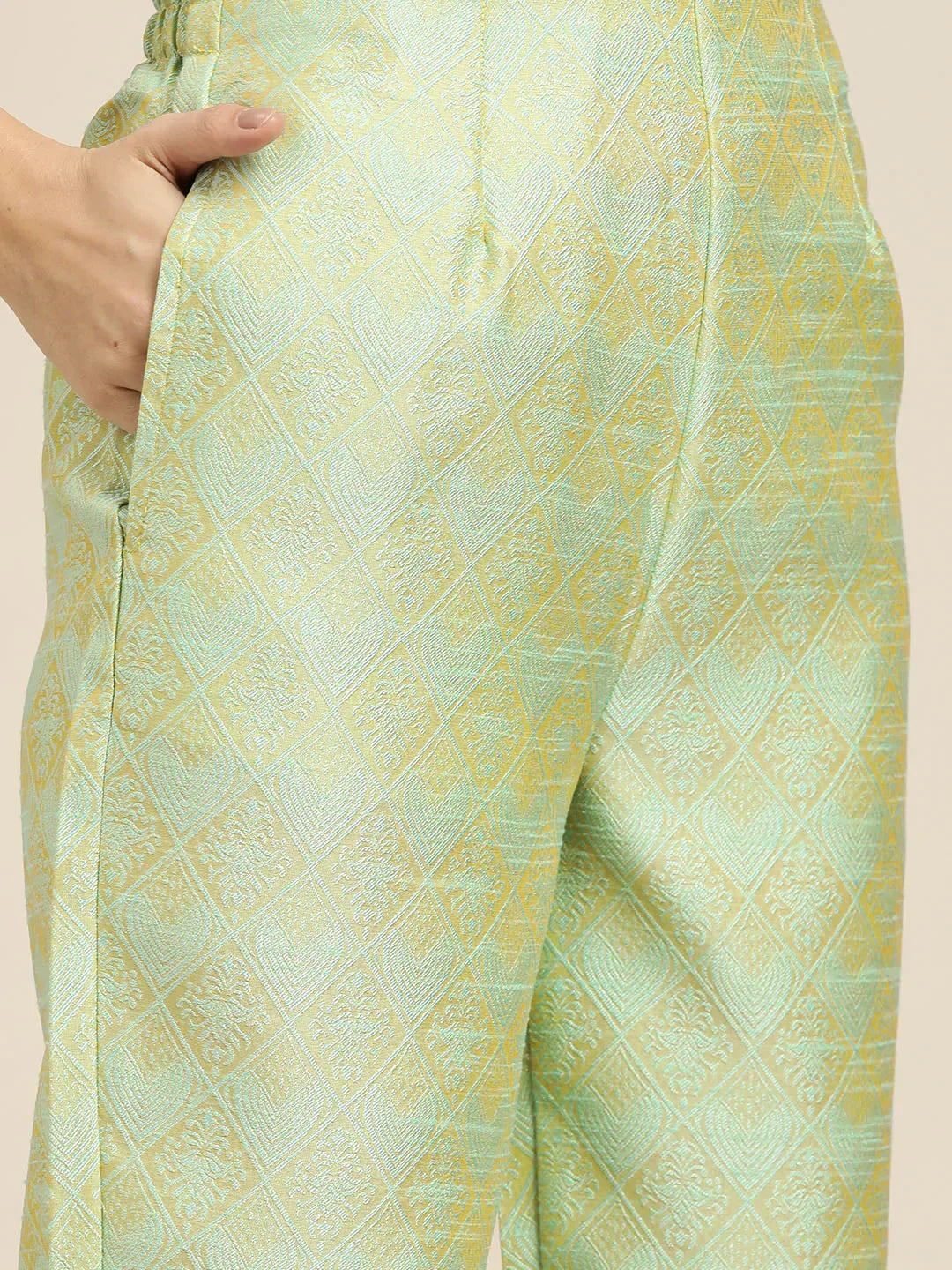 Jompers Women's Green Jacquard Woven Design Straight Kurta Trousers & Chikankari Dupatta | Grocsy