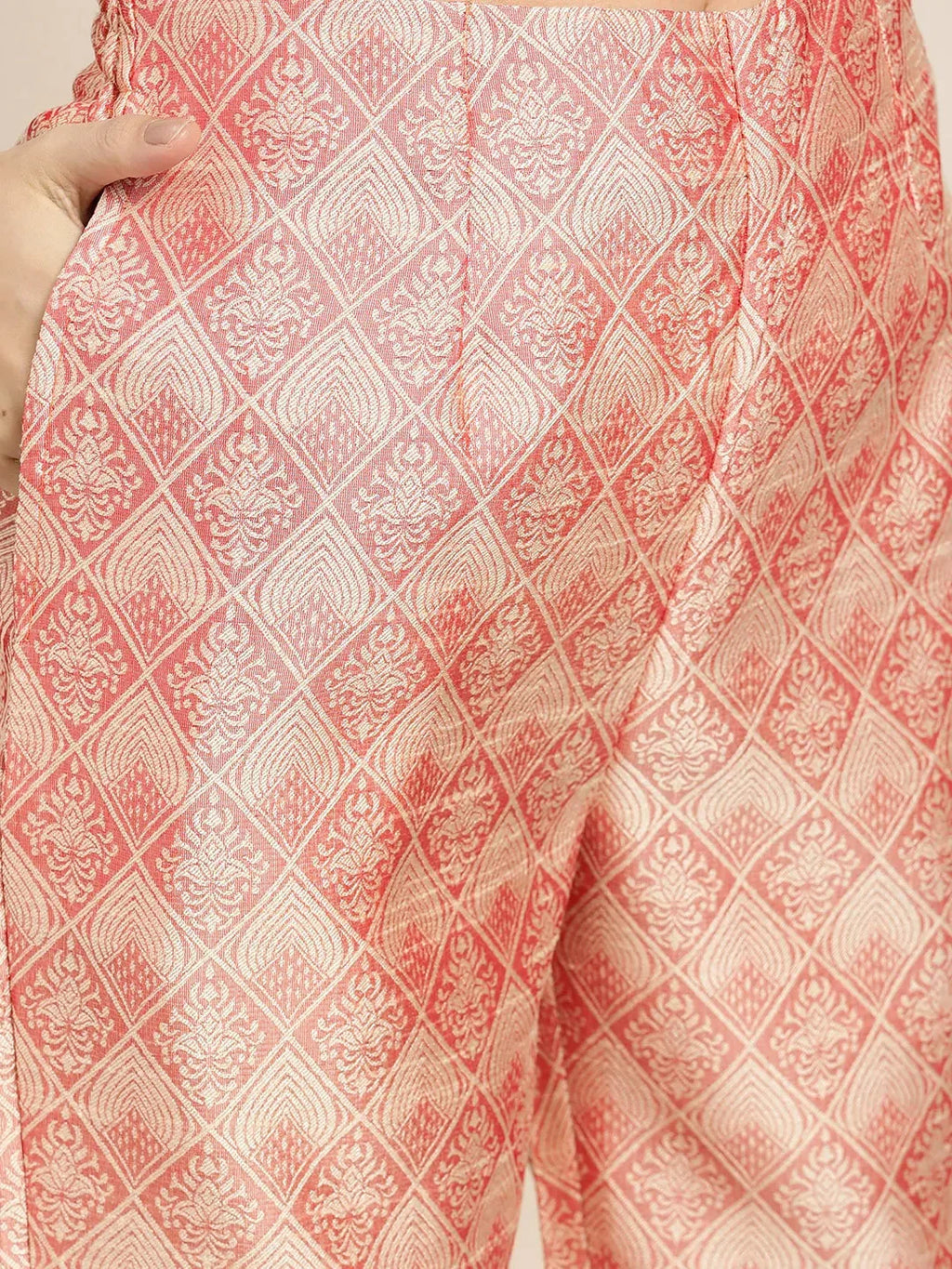 Jompers Women's Pink Jacquard Woven Design Straight Kurta Trousers & Chikankari Dupatta | Grocsy