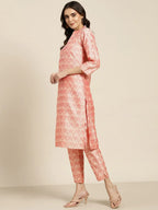 Jompers Women's Pink Jacquard Woven Design Straight Kurta Trousers & Chikankari Dupatta | Grocsy